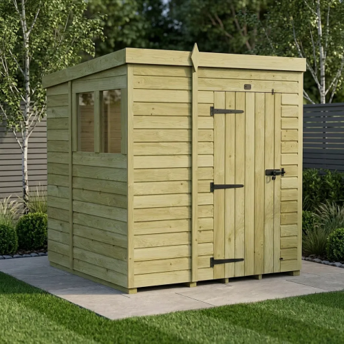6 x 6 Pent Shed Tanalised (Single Door, With Windows)