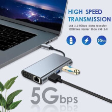 USB-C Hub, 8-in-1 USB-C Adapter with HDMI*2, VGA, USB 3.0*1, USB 2.0*2, PD100W, Ethernet RJ45100M, SD/TF Card Reader, Gray