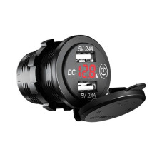 Voltmètre USB avec interrupteur à pression, affichage LED, étanche, 12 V/24 V, pour motos et voitures, noir et rouge.