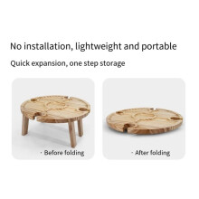 Folding Outdoor Wooden Picnic Table, 2-in-1 Portable Wine Glass Holder, Folding Desk, Wine Glass Rack