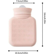 DRE - Small Hot Water Bottle, with Knitted Cover, Mini Silicone Hand Warmer, Microwaveable, Water Bags
