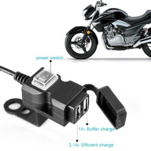 SURENHAP 12V waterdichte oplader, motorfietsoplader met dubbele USB-poort, waterdichte stuurlader van 5V 1A/2.1A, autostekkeradapter