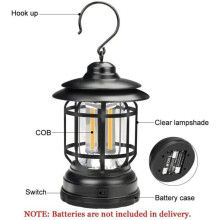 Lampes de camping - Rétro - Noires - LED COB - Portables et légères