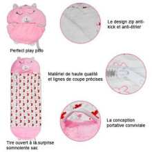 Sacco a pelo Ohlala con cuscino comodo e morbido per bambini, 135*50 cm - Rosa