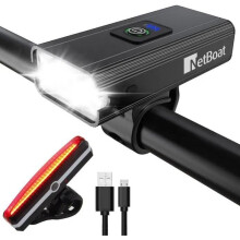 NetBoat Bike Light Set, Rechargeable Front and Rear, 1000 Lumen Very Bright Bike Headlight with 2 LEDs, 2400 mAh, IPX5