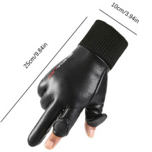Zweifinger-Handschuhe aus PU-Leder mit umklappbaren Fingern, warm, wasserdicht und für kaltes Wetter geeignet, zum Radfahren, Autofahren