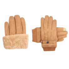 Warm suede cycling gloves for touchscreen use - Men's - Loops for riding and outdoor sports - Brown