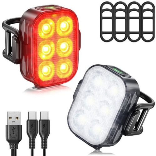 Bicycle Rear Light - Not specified - 2 Pieces - IP65 Waterproof - USB-C Rechargeable - 6 Modes