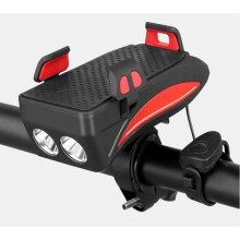 Supporto per cellulare da bicicletta 4 in 1, luce LED per bici, caricatore USB con clacson, per smartphone da 4 a 6,3 pollici.