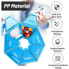 7-Day Weekly Pill Organizer, 4-Piece Mini Portable Travel Medicine Box, Moisture-Resistant for Adults