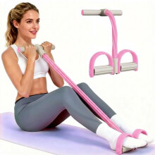 Weerstandsband voor pedalen met handgreep, multifunctionele weerstandsband met zes buizen, gemaakt van natuurlijk rubber - Roze