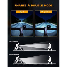 Éclairage vélo - Faisceau concentré et large - Étanchéité IP65 - Rechargeable par USB