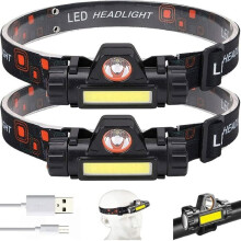 Set aus 2 USB-wiederaufladbaren Stirnlampen mit IPX4-Wasserschutzklasse für Laufen, Camping und Angeln.