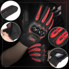 Motorradhandschuhe – Übergangszeit – Touchscreen-kompatibel – Rutschfest – Atmungsaktiv – Schwarz/Rot