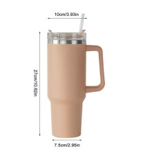 Reisebecher mit Henkel | Reisekaffeebecher mit Isolierdeckel | Isolierbecher aus Edelstahl mit Deckel und Strohhalm