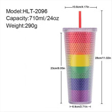 Gobelet avec paille amovible, 680 ml, couleurs arc-en-ciel, double paroi, large ouverture, étanche, pour les sports de plein air.