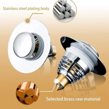 2 Pieces Pop-Up Basin Drain Plug, Universal Bath Plug, Anti-Block Drain Filter, Stainless Steel and Brass Plug [304]