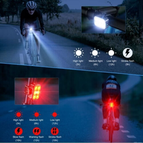 Bicycle Rear Light - Not specified - 2 Pieces - IP65 Waterproof - USB-C Rechargeable - 6 Modes