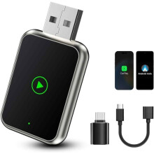 Draadloze CarPlay- en Android Auto-adapter, 2-in-1 draadloze CarPlay-adapter met USB-C/A, plug-and-play, ondersteunt