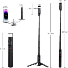Asta selfie Bluetooth con treppiede e luce di riempimento, asta selfie estensibile 3 in 1 in alluminio con telecomando rimovibile.