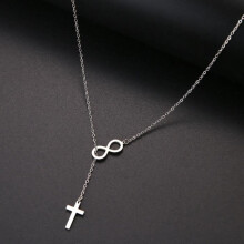 Collana con ciondoli a croce e infinito in acciaio inossidabile argentato, gioielli cristiani, gioielli con croce, gioielli cattolici,