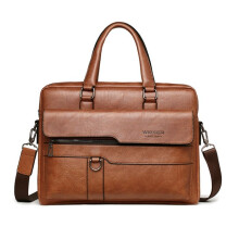 Borsa a tracolla da uomo - Borsa a mano di grande capacità - Pelle sintetica - Marrone - 38x11x30 cm