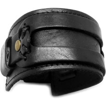 Bracelet - Leather - Black - Adjustable - Metal Rivets - Men's