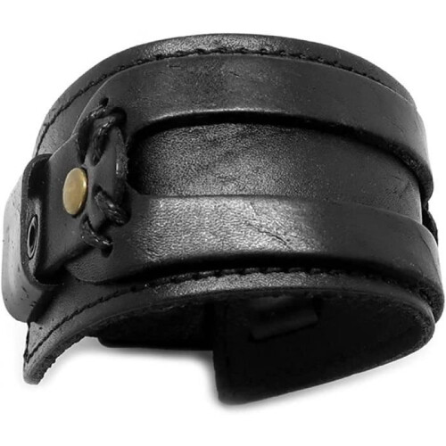 Bracelet - Leather - Black - Adjustable - Metal Rivets - Men's