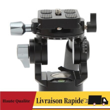 Rotule vidéo pour trépied - QIILU - Alliage d'aluminium - Poignée amovible - Double tête panoramique - Charge maximale : 5 kg