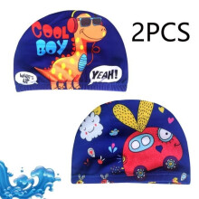 Kinderzwemmuts, 2-delige set, zwemmutsen voor kinderen, badmutsen met cartoonprint, voor kort haar