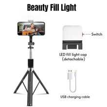 Asta per selfie con treppiede - MARSEE - 170 cm - Telecomando wireless - Luce di riempimento - Compatta e leggera