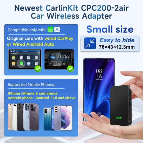 Carlinkit 5.0 Wireless CarPlay & Wireless Android Auto Adapter 2 in 1, for Wired CarPlay and Wired Android Auto, Conversion 1