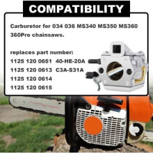 Carburatore per motosega Stihl 034 036 MS340 MS350 MS360 360Pro C3A-S31A 40-HE-20A 1125-120-0651 con candela