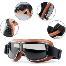 Motorcycle Goggles, Adjustable PU Leather Helmet Goggles, Motocross Sunglasses, UV Protection, Anti-Fog, Anti-Dust