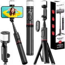 Asta per selfie estensibile, supporto universale per telefono, luce LED regolabile, telecomando Bluetooth wireless, batteria a lunga