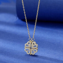 Oro - 45 cm - Collana di lusso con quadrifoglio per donna, pendente placcato in cristallo