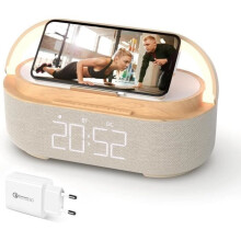 Sveglia digitale - PZCC - Radio FM - Ricarica wireless - Display a LED - Supporto per telefono