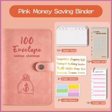 Cocosity A6 Budget Binder with 100 Envelopes, Money Challenge Savings Budget Binder, PU Leather Cover with Desk Pack, PINK