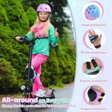 Casco per bambini con ginocchiere - AQSACOKIYA - Protezioni per gomiti e polsi - Casco da bici regolabile per bambini (Rosa Blu Verde,