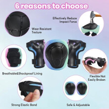 Kinderhelm mit Knieschonern - AQSACOKIYA - Ellbogen- und Handgelenkschützer - Verstellbarer Kinderfahrradhelm (Pink Blau Grün, M)