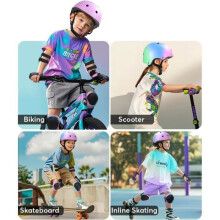 Kinderhelm met kniebeschermers - AQSACOKIYA - Elleboog- en polsbeschermers - Verstelbare kinderfietshelm (Roze Blauw Groen, M)