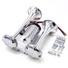 YIYIDA 12V luchthoorn, dubbele buis, zilver, elektrische autohoorn, 160 dB, verchroomd zink, met luchtpompmotor
