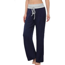 Dames katoenen joggingbroek, lange sportbroek met hoge taille en zakken, joggingbroek, yogabroek, marineblauw