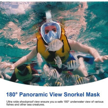 Snorkeling Mask, Diving Mask, Full Face Mask and Snorkel 180 Visibility, Sports Camera Diving Mask - Size L/XL Blue