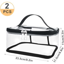 Pochette per il trucco - Trasparente - PVC impermeabile - 2 pezzi - Dimensioni 11x17,5x23,5 cm - Con cerniera