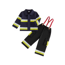 (4-5 Years, Black) Kids Fireman Costume for Boys Long Sleeve Jacket and Suspender Pants Firefighter Outfits Cosplay Halloween Costumes