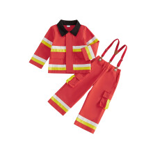 (18-24 Months, Red) Kids Fireman Costume for Boys Long Sleeve Jacket and Suspender Pants Firefighter Outfits Cosplay Halloween Costumes