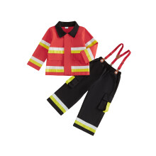 (5-6 Years, Multicolor) Kids Fireman Costume for Boys Long Sleeve Jacket and Suspender Pants Firefighter Outfits Cosplay Halloween Costumes