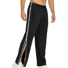 Men's Jogging Tracksuit Bottoms with Side Zipper, Fashion Training Pants, Post-Surgery Elastic Casual Black