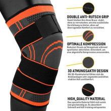 Unisex-Kniebandage mit verstellbarer Kompression – KIRINSPORT – XXL – Orange – Fitness – Multisport
